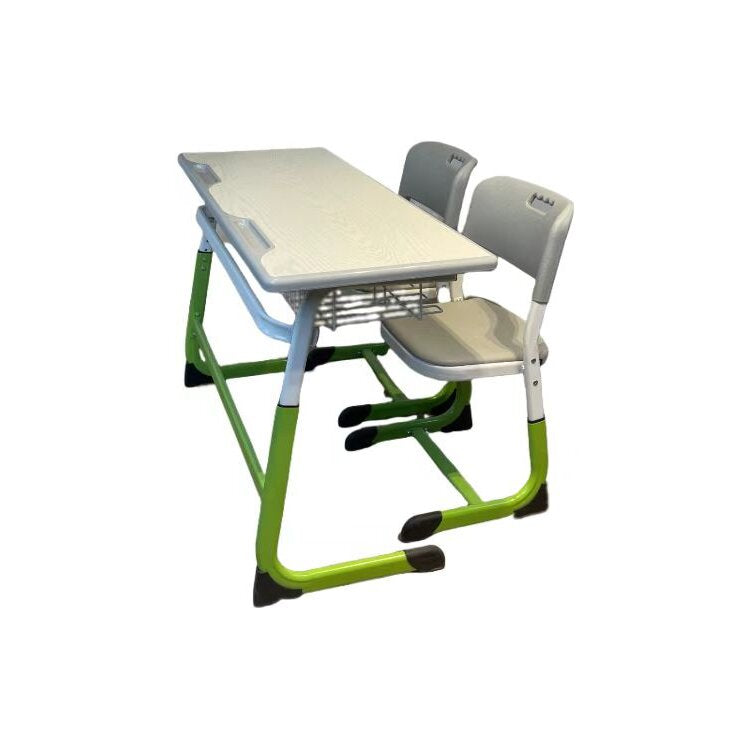 School double seat adjustable desk and chair