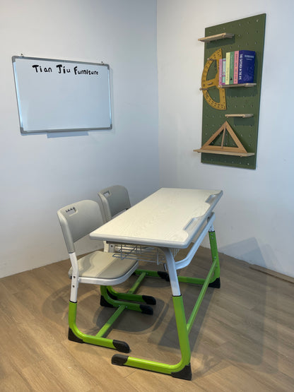 School double seat adjustable desk and chair