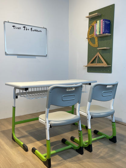 School double seat adjustable desk and chair